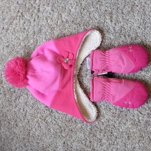 Infant girl pink hat and Columbia mittens